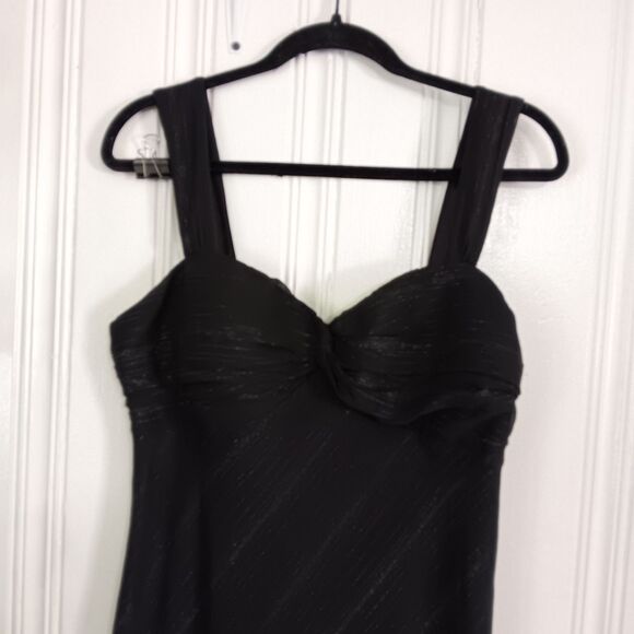 S.L. Fashions Women’s Black Semi Sheer Wide Strap Built In Bra Fishtail Dress 16 - Picture 2 of 8